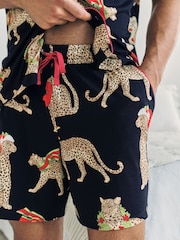 Chelsea Peers Blue Christmas Leopard Print Short Pyjamas Set - Image 4 of 7