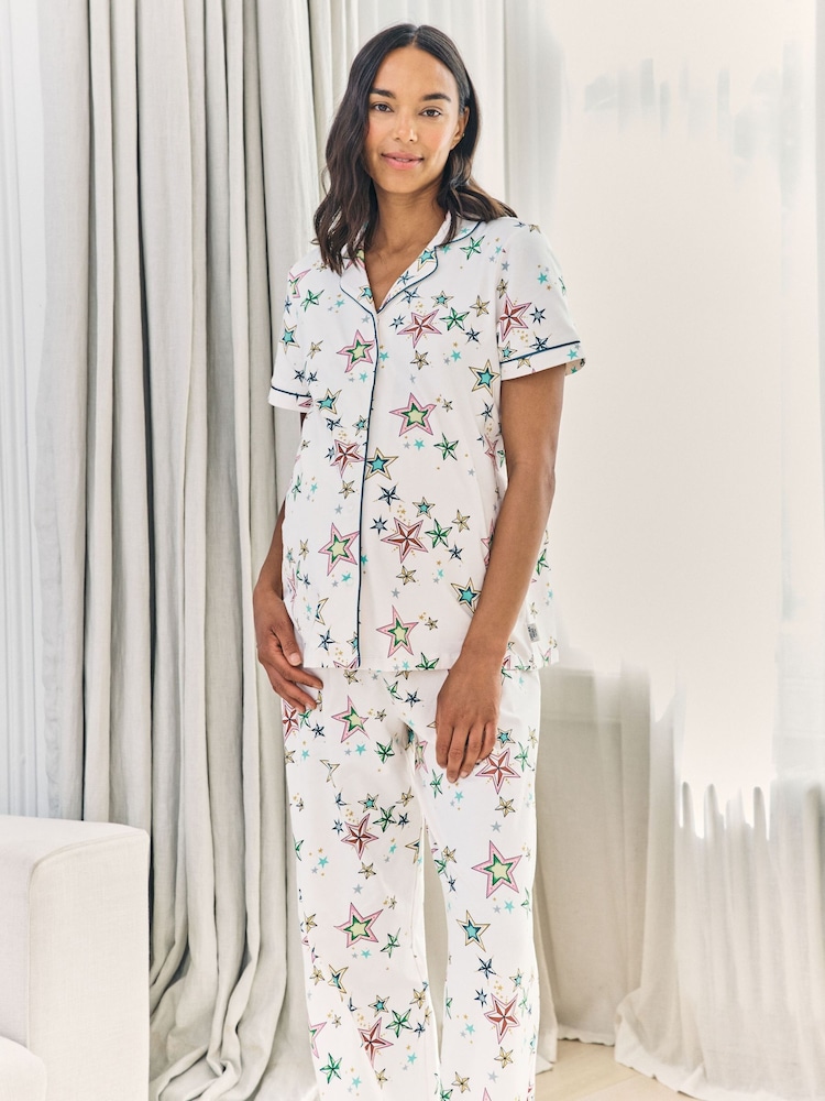 Chelsea Peers Off White Maternity Cotton Star Print Long Pyjamas Set - Image 2 of 6 Chelsea Peers Off White Maternity Cotton Star Print Long Pyjamas Set - Image 2 of 6