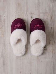 Chelsea Peers Pink Corduroy Embroidered Good Night Mule Slippers - Image 1 of 5