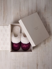Chelsea Peers Pink Corduroy Embroidered Good Night Mule Slippers - Image 2 of 5
