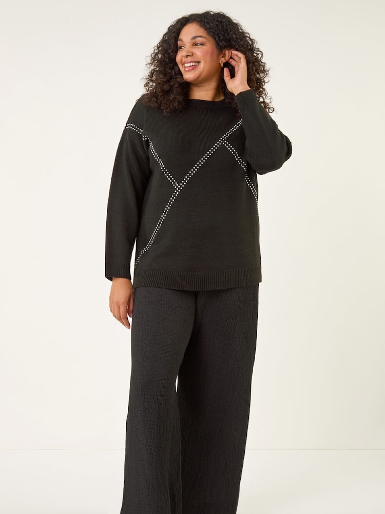 Roman Black Curve Textured Stretch Trousers - Image 2 of 5