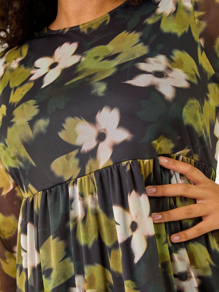 Roman Green Curve Floral Print Mesh Midi Dress - Image 5 of 5 Roman Green Curve Floral Print Mesh Midi Dress - Image 5 of 5