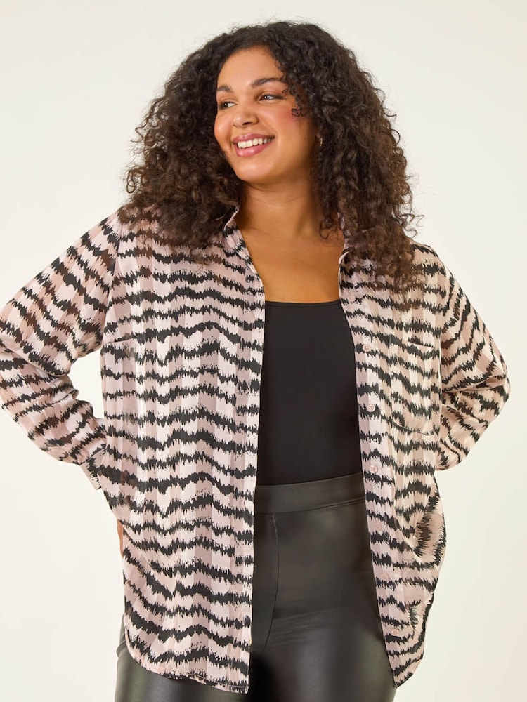 Roman Pink Curve Animal Print Pocket Shirt - Image 1 of 5 Roman Pink Curve Animal Print Pocket Shirt - Image 1 of 5