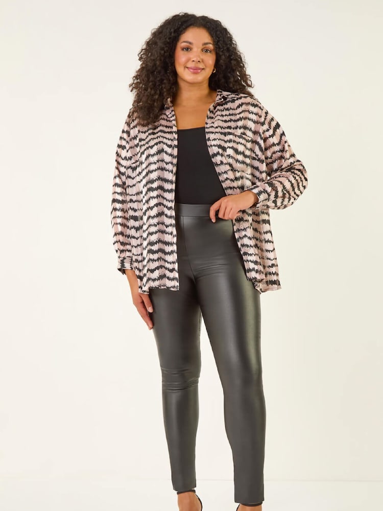Roman Pink Curve Animal Print Pocket Shirt - Image 2 of 5 Roman Pink Curve Animal Print Pocket Shirt - Image 2 of 5