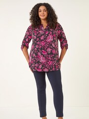 Roman Black Curve Textured Floral Print Shirt - Image 2 of 5