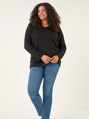 Roman Black Curve Stitch V-Neck Knit Jumper - Image 2 of 5