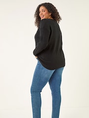 Roman Black Curve Stitch V-Neck Knit Jumper - Image 3 of 5
