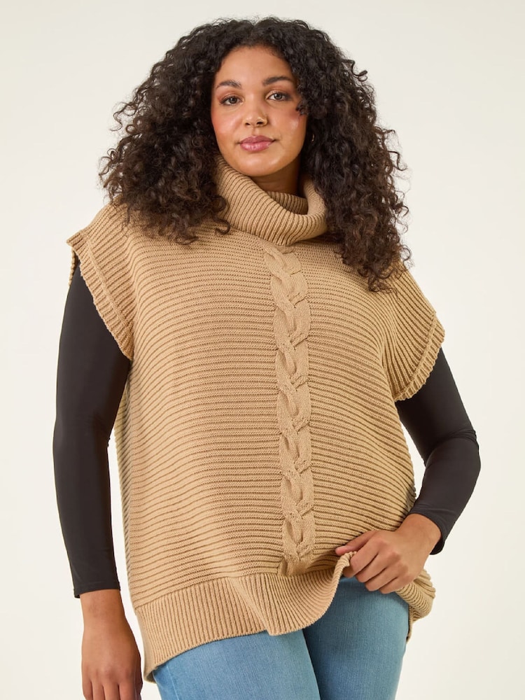 Roman Brown Curve High Neck Tabard Knit Jumper - Image 1 of 5 Roman Brown Curve High Neck Tabard Knit Jumper - Image 1 of 5