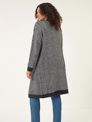 Roman Black Curve Chevron Fluffy Knit Cardigan - Image 3 of 5