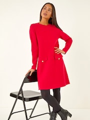 Roman Red Petite Buttoned Knit Dress - Image 1 of 5