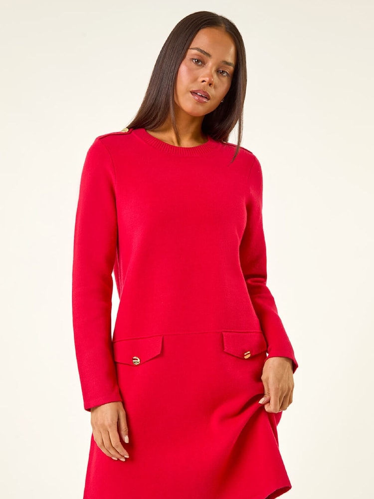 Roman Red Petite Buttoned Knit Dress - Image 2 of 5