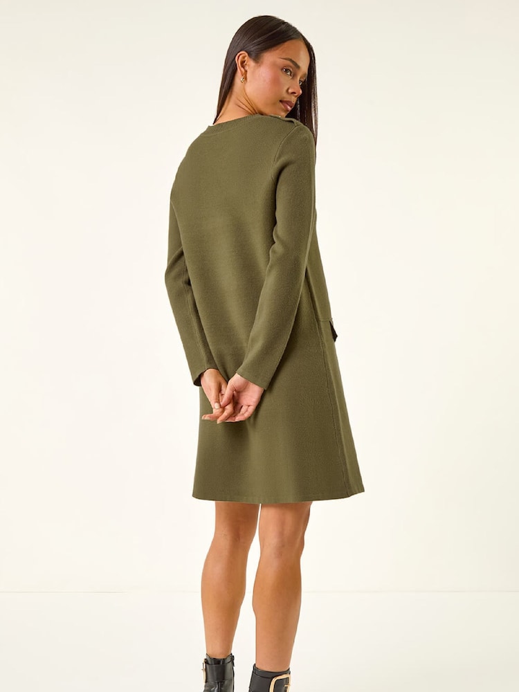 Roman Green Petite Buttoned Knit Dress - Image 2 of 5
