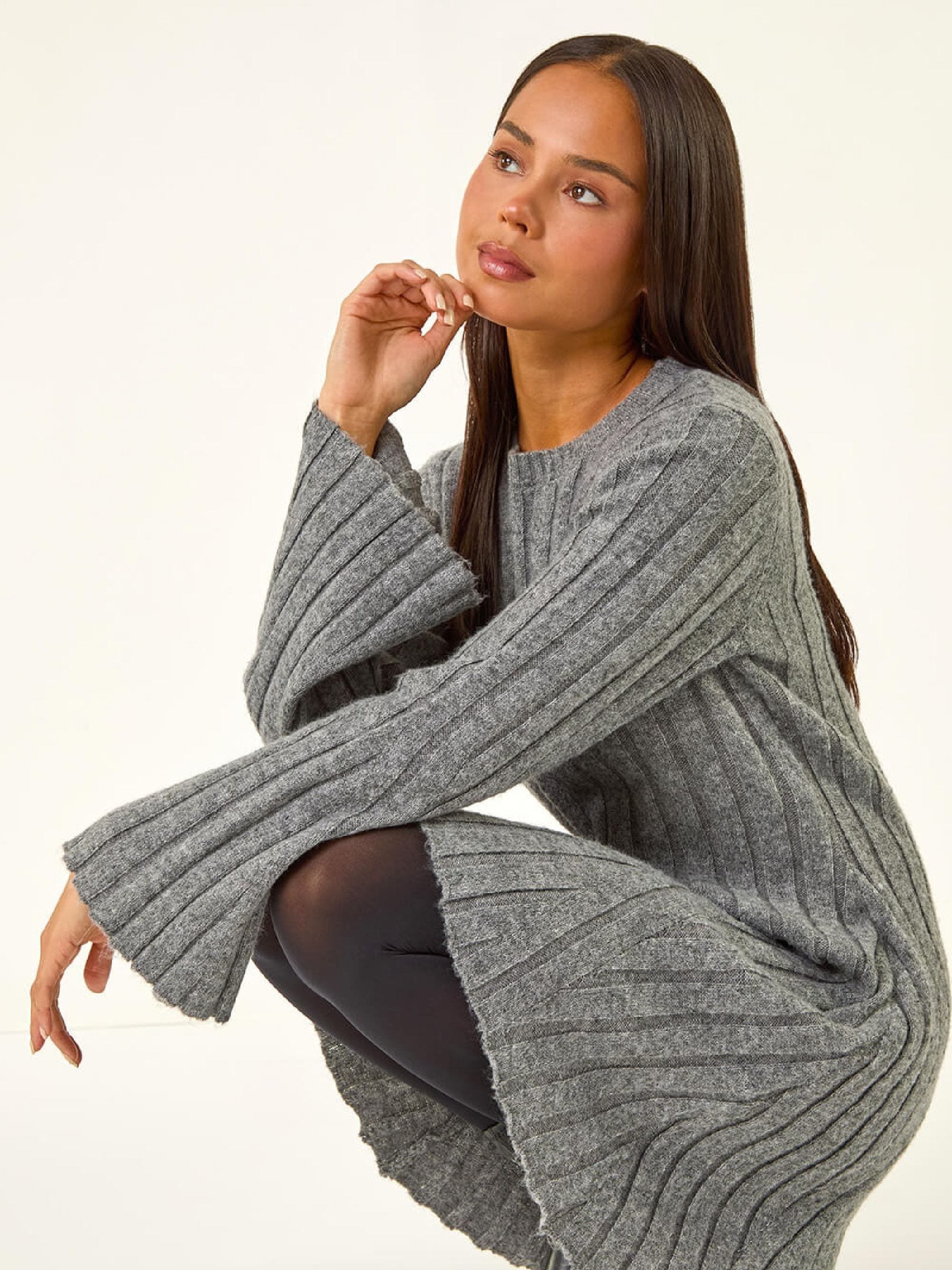 Roman Women's Grey Petite High Neck Knitted Dress