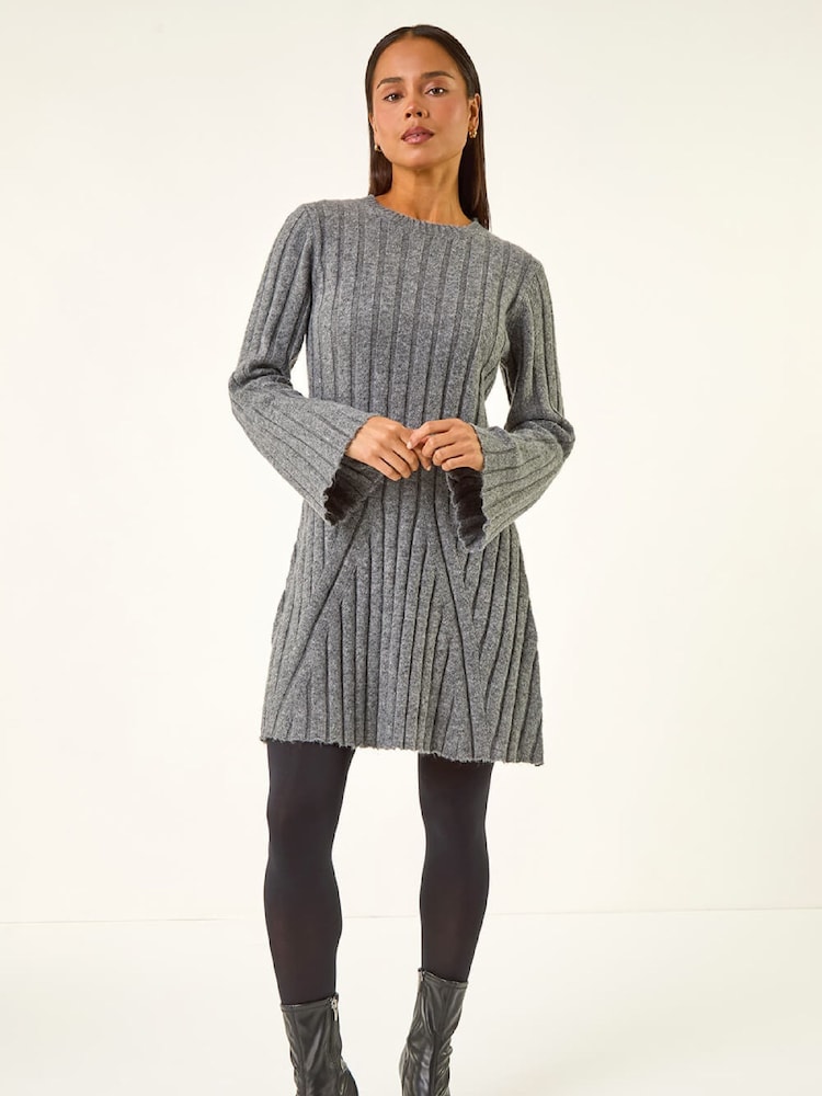 Roman Grey Petite High Neck Knitted Dress - Image 2 of 5 Roman Grey Petite High Neck Knitted Dress - Image 2 of 5