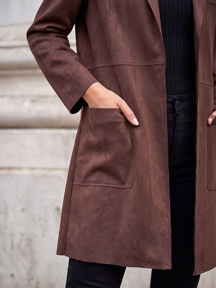 Roman Brown Petite Faux Suede Pocket Jacket - Image 4 of 4 Roman Brown Petite Faux Suede Pocket Jacket - Image 4 of 4