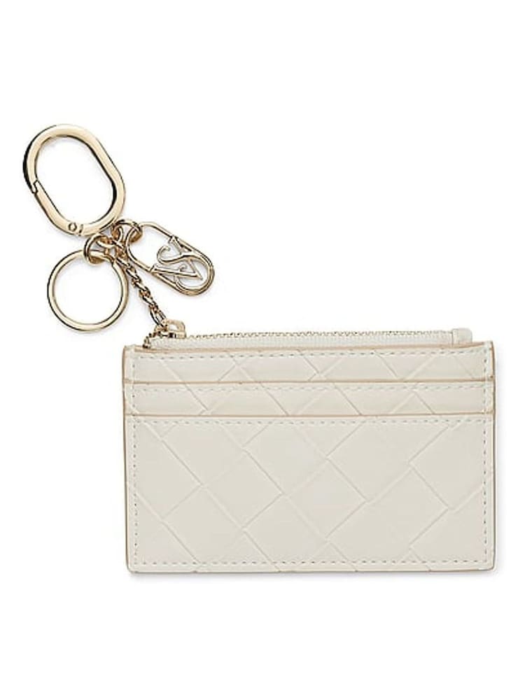 Victoria's Secret Soft Ivory White Woven Card Case Keyring - Image 1 of 2