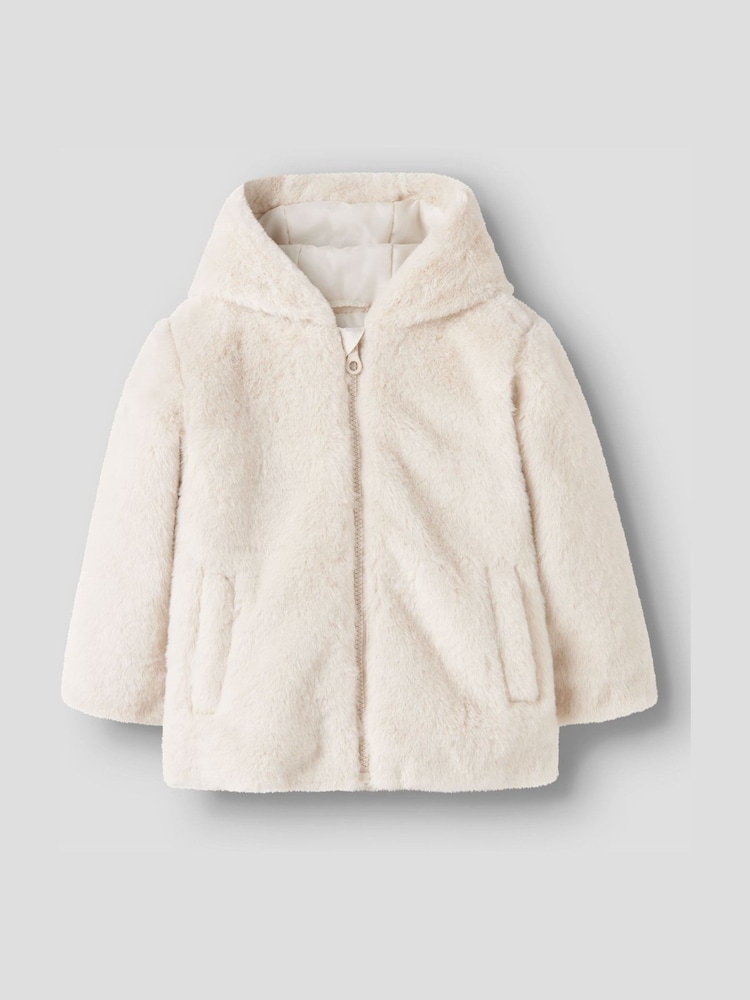 Name It Cream Fluffy Hooded Jacket - Image 1 of 4 Name It Cream Fluffy Hooded Jacket - Image 1 of 4