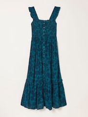 FatFace Eva Dark Teal Batik Mono Petite Midi Dress - Image 5 of 5