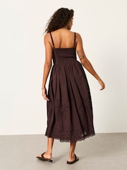FatFace Teri Chocolate Brown Petite Embroidered Midi Dress - Image 2 of 6