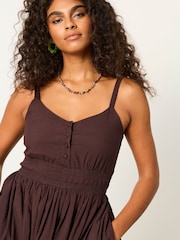 FatFace Teri Chocolate Brown Petite Embroidered Midi Dress - Image 3 of 6