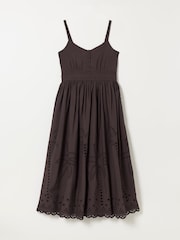FatFace Teri Chocolate Brown Petite Embroidered Midi Dress - Image 6 of 6