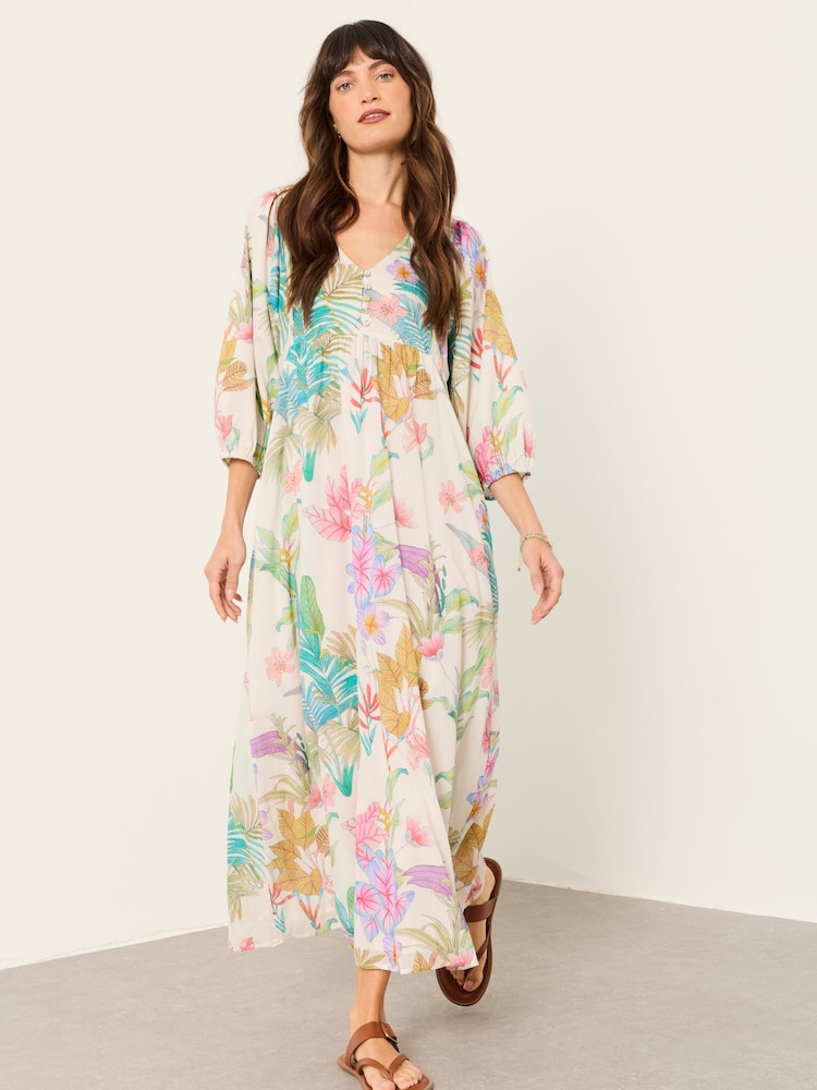 FatFace Lilibet Ivory Tropical Petite Midi Dress - Image 1 of 6