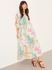 FatFace Lilibet Ivory Tropical Petite Midi Dress - Image 3 of 6