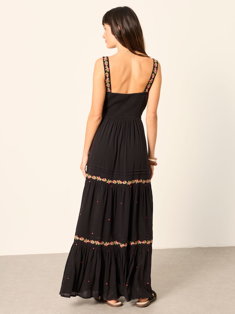FatFace Gia Black Petite Embroidered Maxi Dress - Image 2 of 7