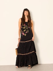 FatFace Gia Black Petite Embroidered Maxi Dress - Image 3 of 7
