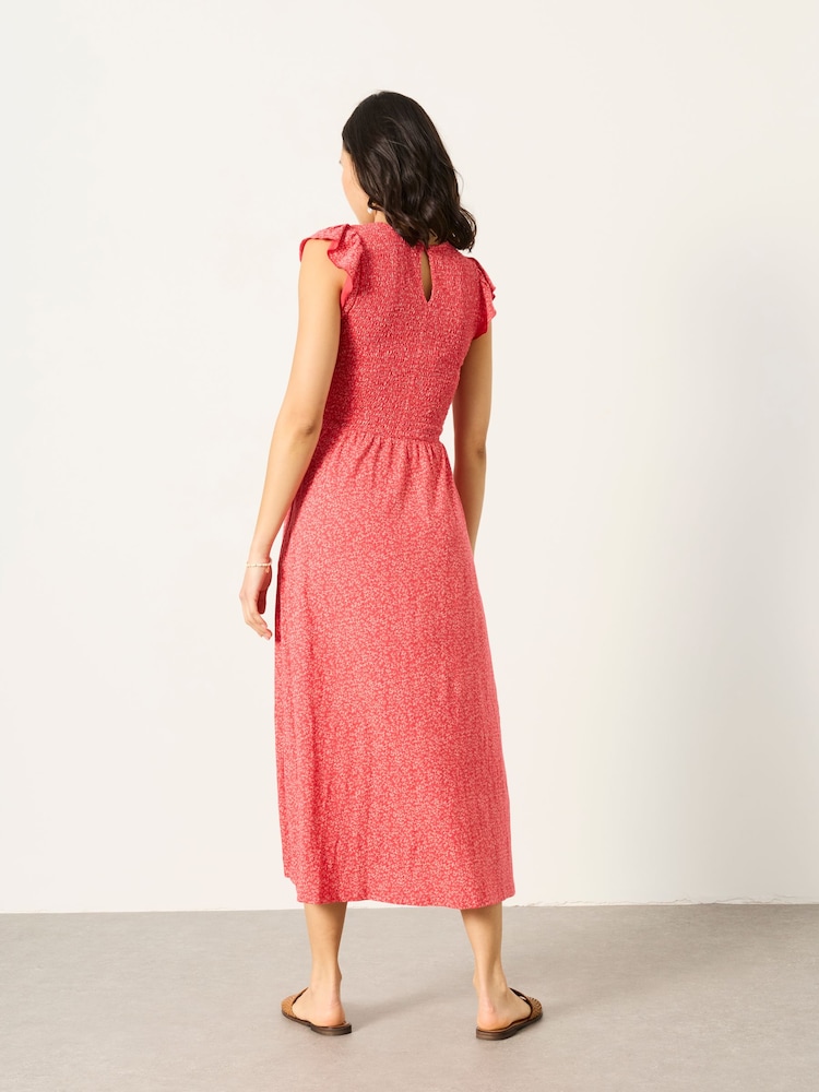 FatFace Demi Red Coral Texture Petite Jersey Midi Dress - Image 2 of 6