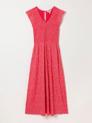 FatFace Demi Red Coral Texture Petite Jersey Midi Dress - Image 6 of 6
