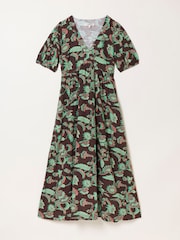 FatFace Remi Chocolate Brown Batik Petite Midi Dress - Image 6 of 6