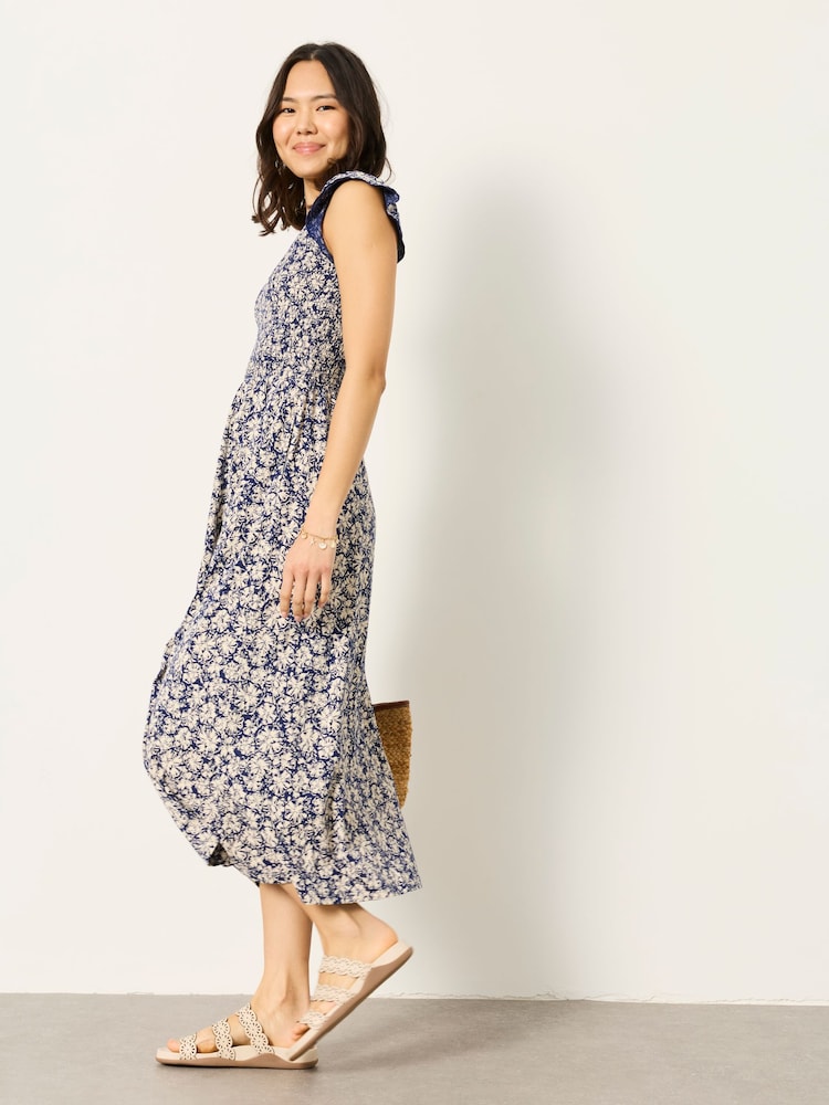 FatFace Demi Blue Shells Petite Jersey Midi Dress - Image 1 of 5
