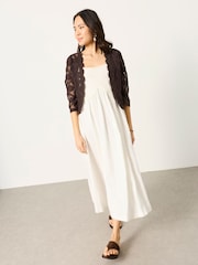 FatFace Hazel Ivory Petite Embroidered Midi Dress - Image 1 of 5