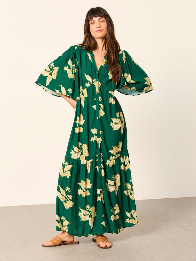 FatFace Paige Green Tonal Leaves Petite Midi Dress - Image 1 of 5 FatFace Paige Green Tonal Leaves Petite Midi Dress - Image 1 of 5