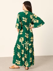 FatFace Paige Green Tonal Leaves Petite Midi Dress - Image 2 of 5