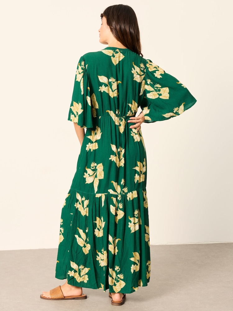 FatFace Paige Green Tonal Leaves Petite Midi Dress - Image 2 of 5 FatFace Paige Green Tonal Leaves Petite Midi Dress - Image 2 of 5