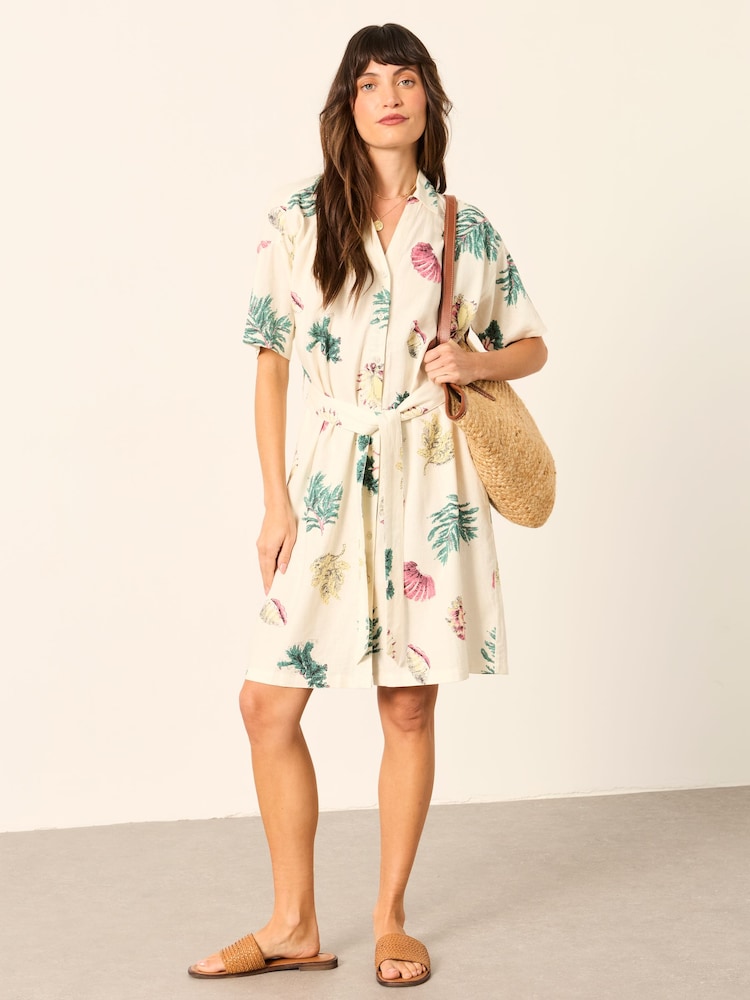 FatFace Cleo Ivory Sketched Shells Petite Shirt Dress - Image 2 of 7