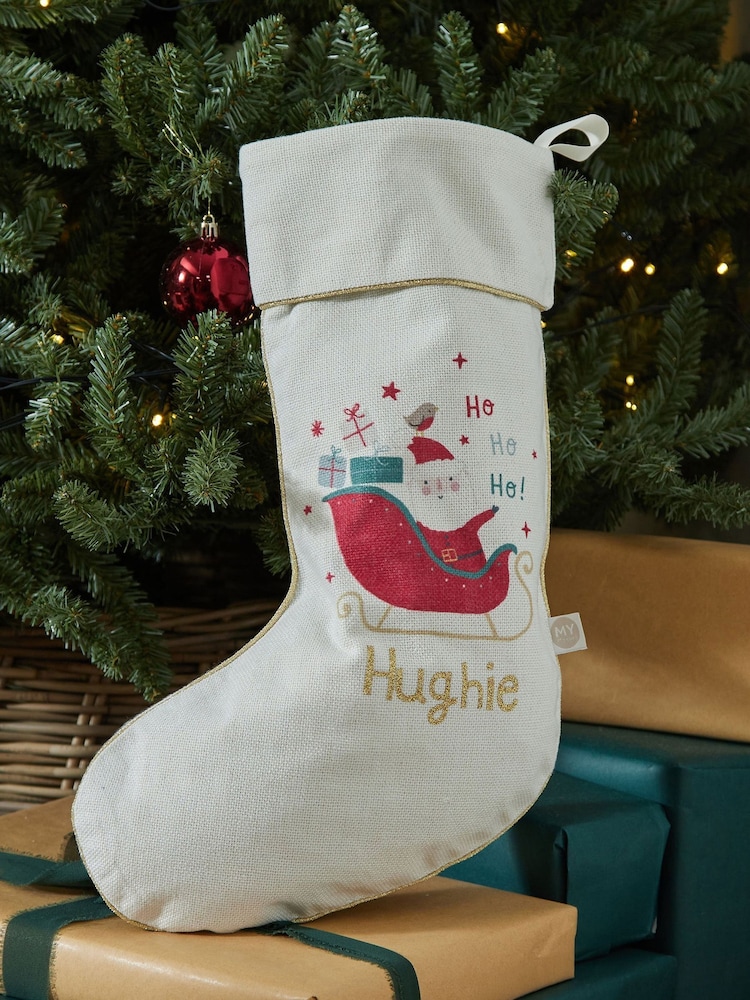 Personalised Santa’s Sleigh Christmas Stocking by My 1st Years - Image 1 of 4 Personalised Santa’s Sleigh Christmas Stocking by My 1st Years - Image 1 of 4