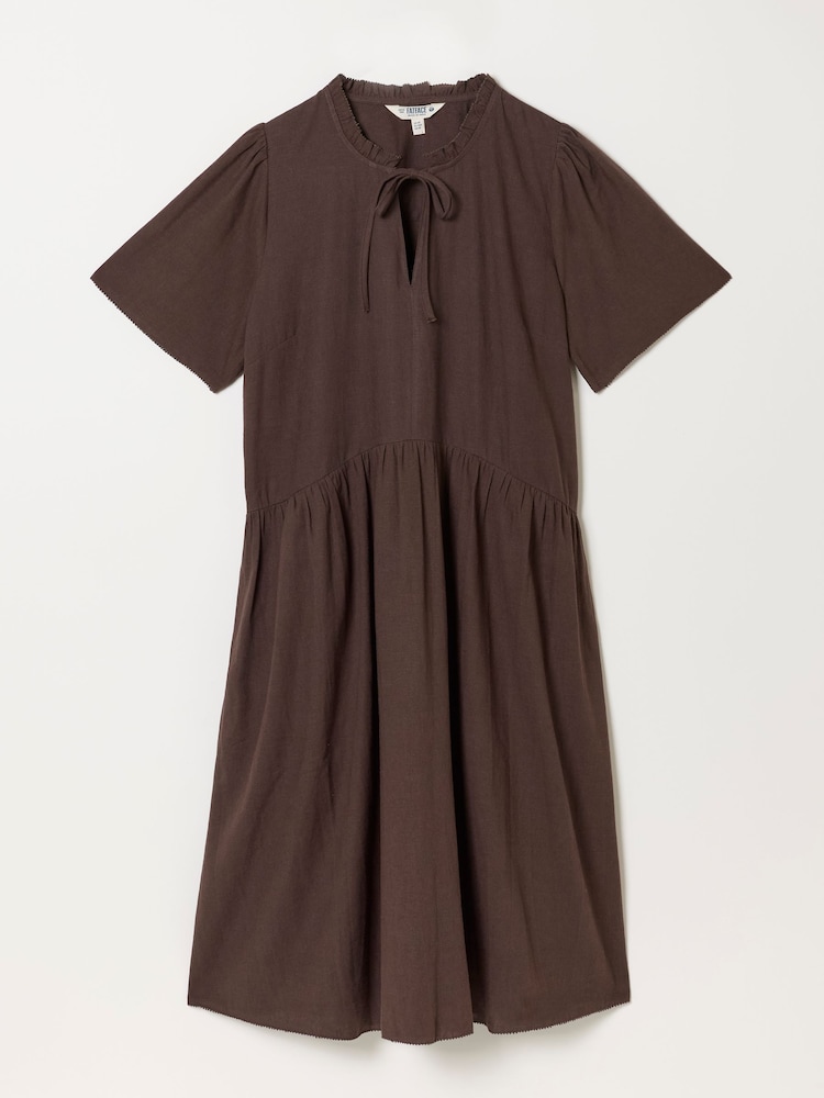 FatFace Immy Chocolate Brown Petite Linen Dress - Image 1 of 1