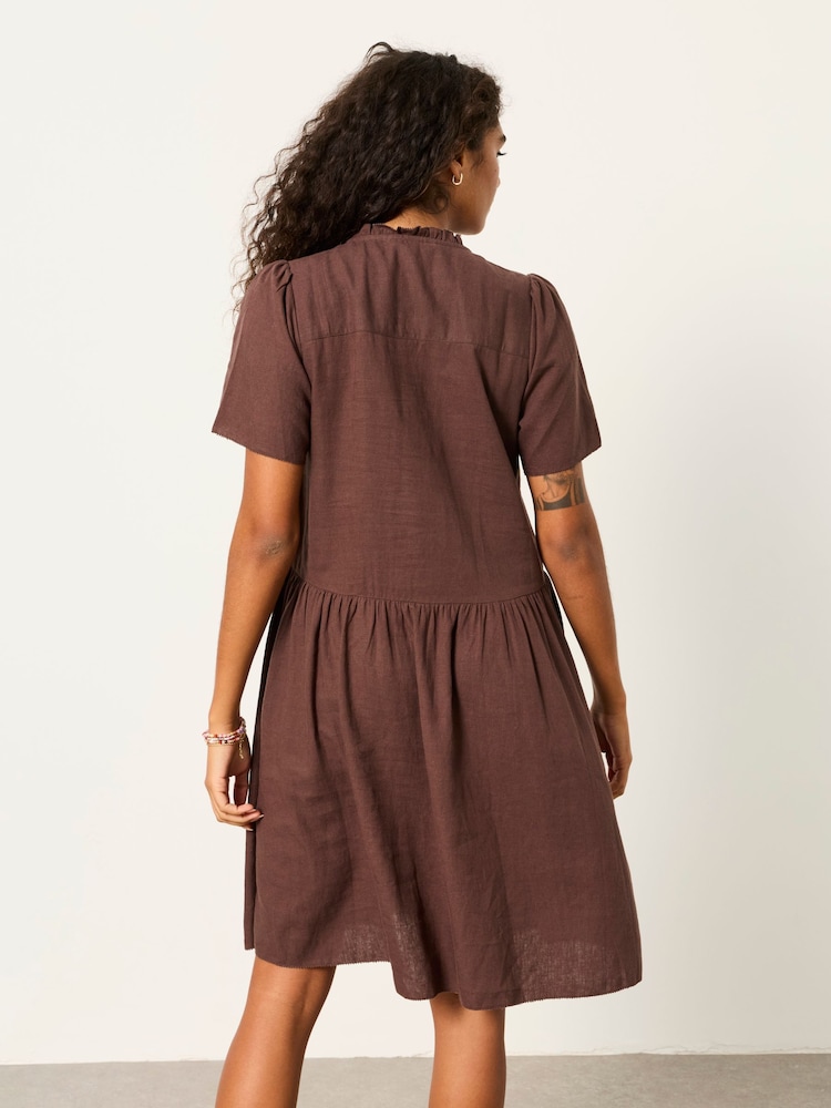 FatFace Immy Chocolate Brown Petite Linen Dress - Image 2 of 5