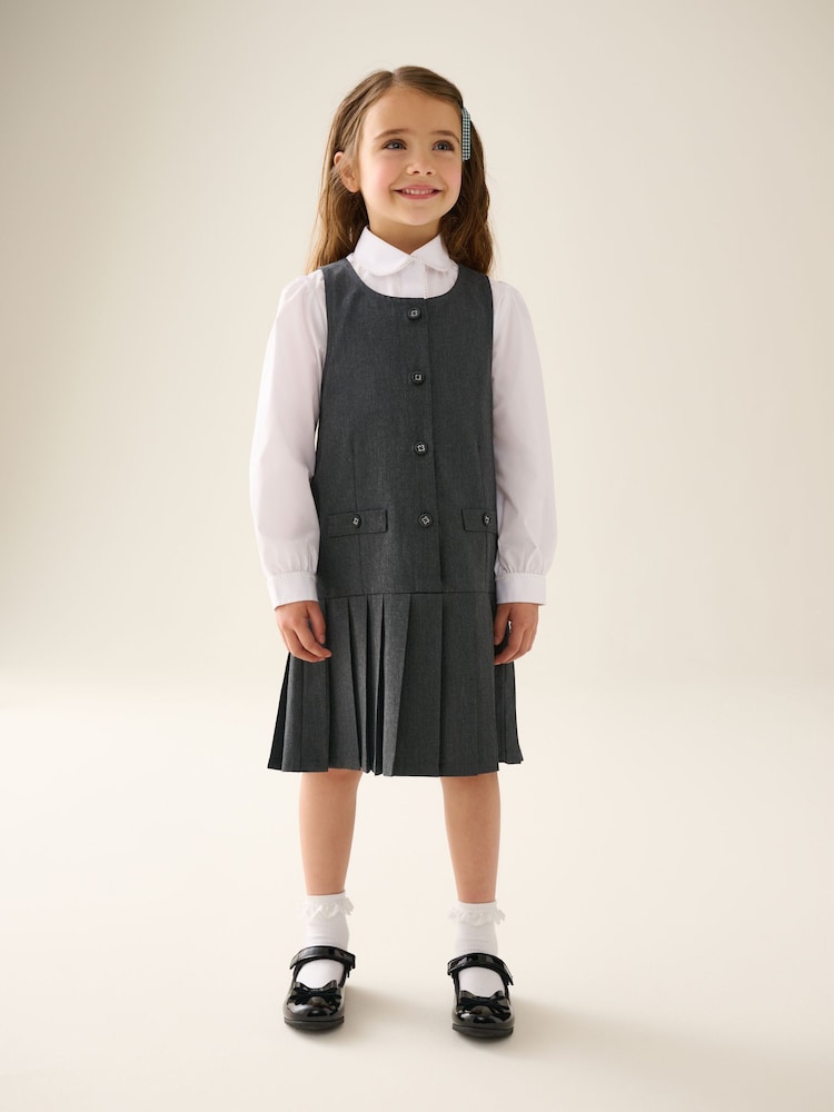 Grey Drop Waist Pleated Pinafore School Dress (3-14yrs) - Image 1 of 9 Grey Drop Waist Pleated Pinafore School Dress (3-14yrs) - Image 1 of 9