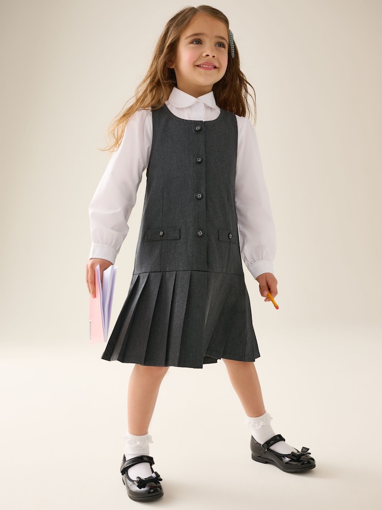 Grey Drop Waist Pleated Pinafore School Dress (3-14yrs) - Image 2 of 9 Grey Drop Waist Pleated Pinafore School Dress (3-14yrs) - Image 2 of 9