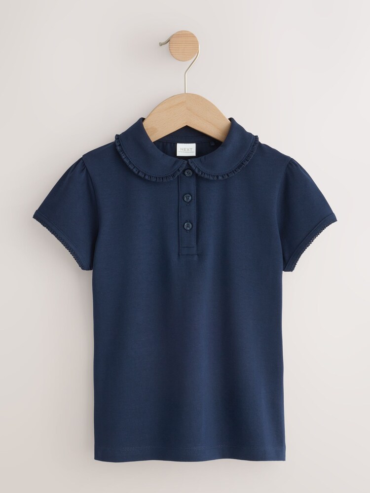 Navy Blue Girls Cotton Stretch Frill Collar School Polo Tops 2 Pack (3-16yrs) - Image 2 of 6 Navy Blue Girls Cotton Stretch Frill Collar School Polo Tops 2 Pack (3-16yrs) - Image 2 of 6
