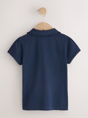 Navy Blue Girls Cotton Stretch Frill Collar School Polo Tops 2 Pack (3-16yrs) - Image 3 of 6