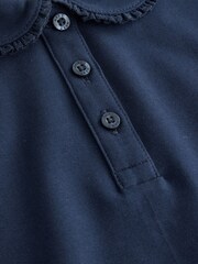 Navy Blue Girls Cotton Stretch Frill Collar School Polo Tops 2 Pack (3-16yrs) - Image 6 of 6