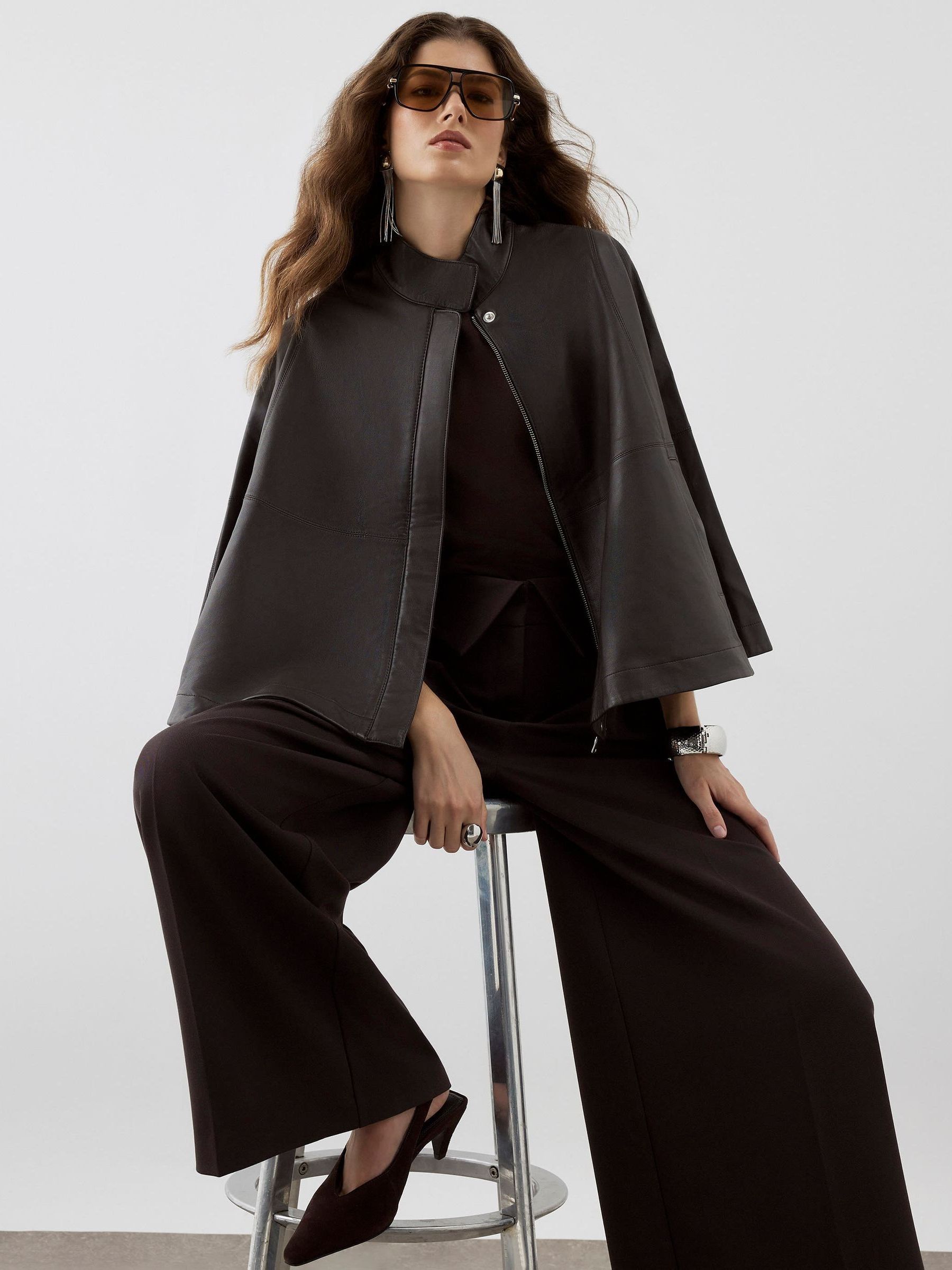 Buy River Island Brown Leather Funnel Neck Cape from Next USA