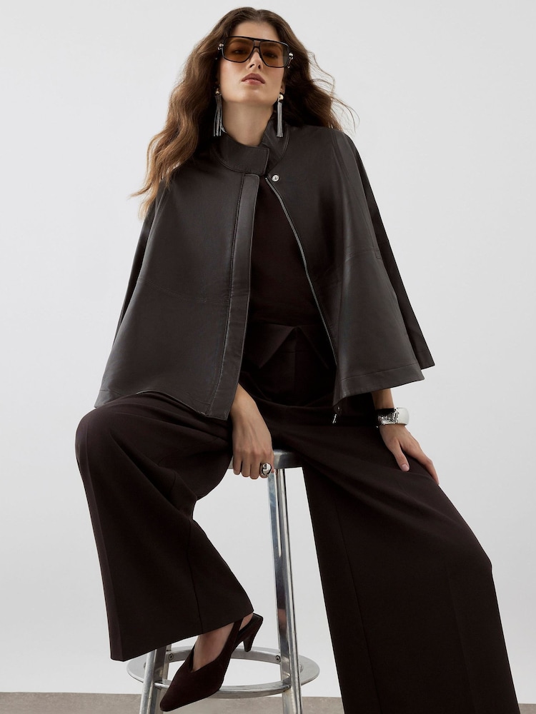 River Island Brown Leather Funnel Neck Cape - Image 1 of 4