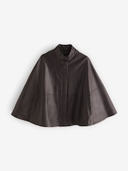 River Island Brown Leather Funnel Neck Cape - Image 4 of 4