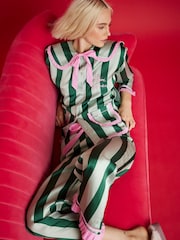 River Island Green Nephthys Collab Satin Striped collar Pyjama Set - Image 1 of 4